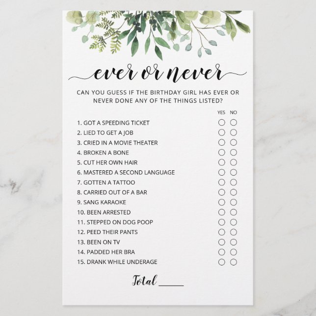 Födelsedag Aldrig eller Aldrig Födelsedagsfest-spe (Framsida)