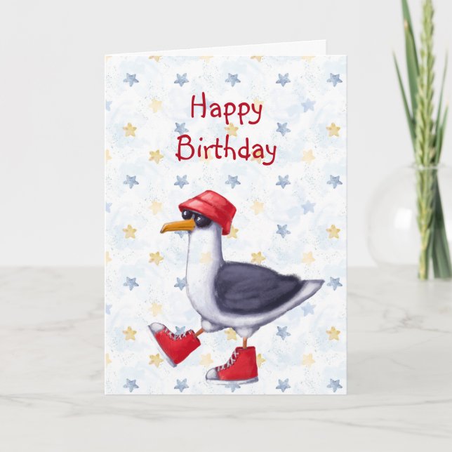 Födelsedag Alla Roligtar Cute Fiskmås Bird Card Kort (Framsida)