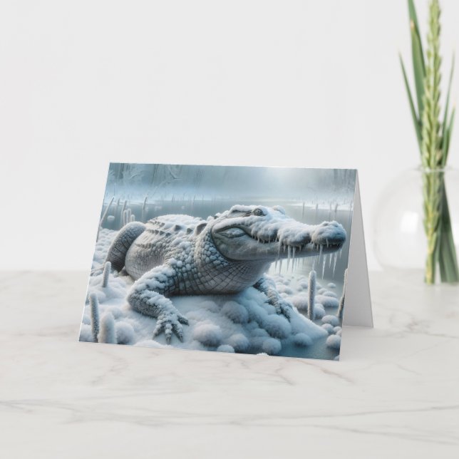 Födelsedag Alligator in Snowy Swamp Kort (Framsida)