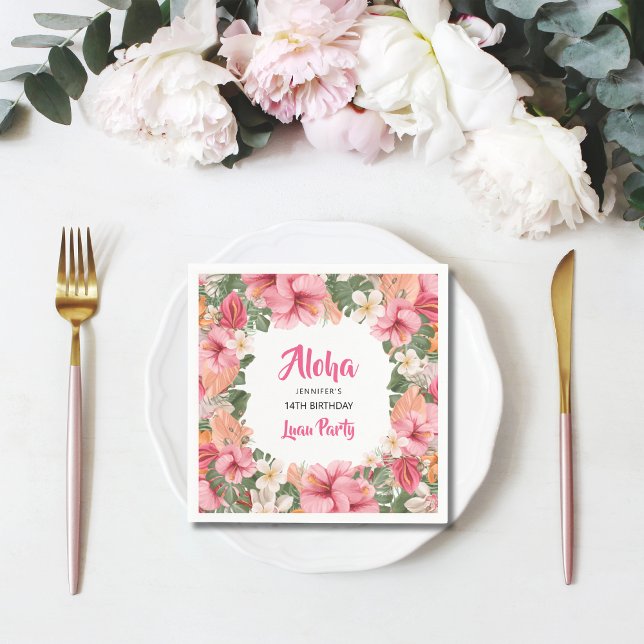 Födelsedag Aloha Tropisk Hibiskus Luau-papper Pappersservett (Skapare uppladdad)