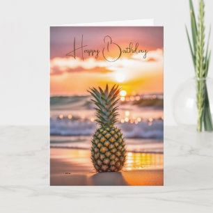 Födelsedag Ananas vid Sunset Beach Kort