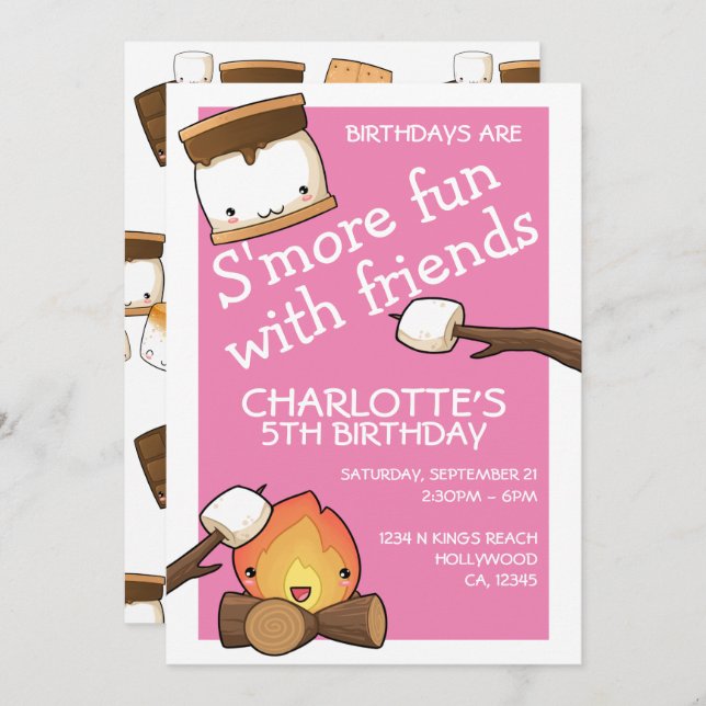 Födelsedag är mer roligt med vänner marshmallow inbjudningar (Fram/baksida)