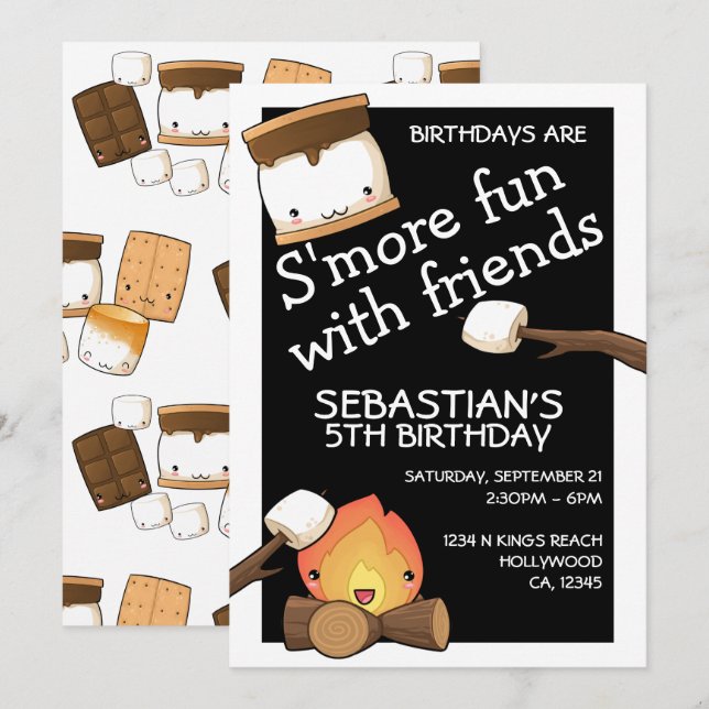 Födelsedag är mer roligt med vänner marshmallow inbjudningar (Fram/baksida)