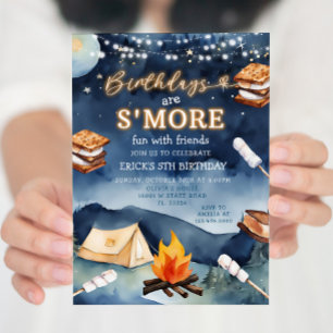 Födelsedag är Smores Roligt Night Campfire Tält Pa Inbjudningar