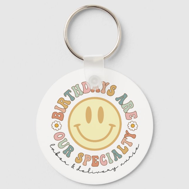 Födelsedag är vår specialitet. nyckelring (Framsida)