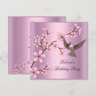 Födelsedag Asiatiska rosa blommande blommor Fågel Inbjudningar