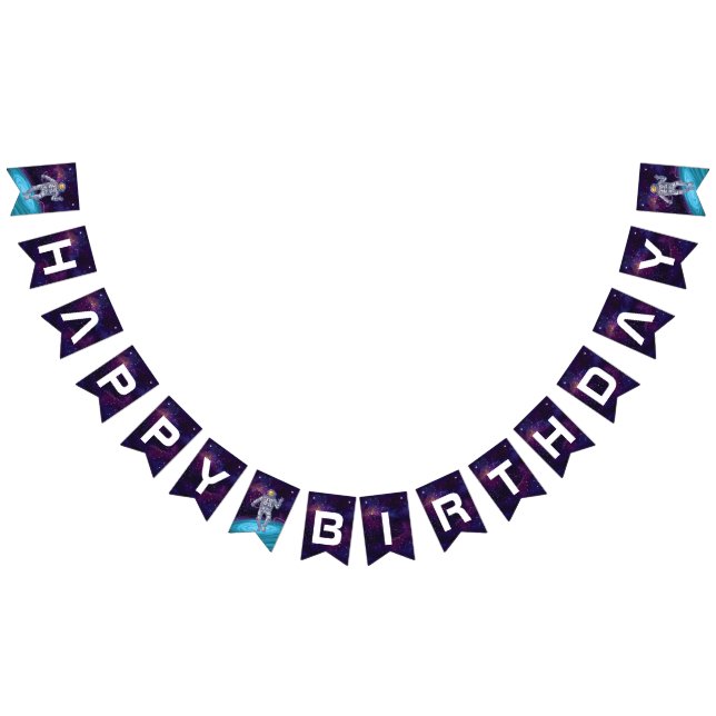 Födelsedag. Astronaut i rymden med Stars & Galaxy. Vimplar (Alla)