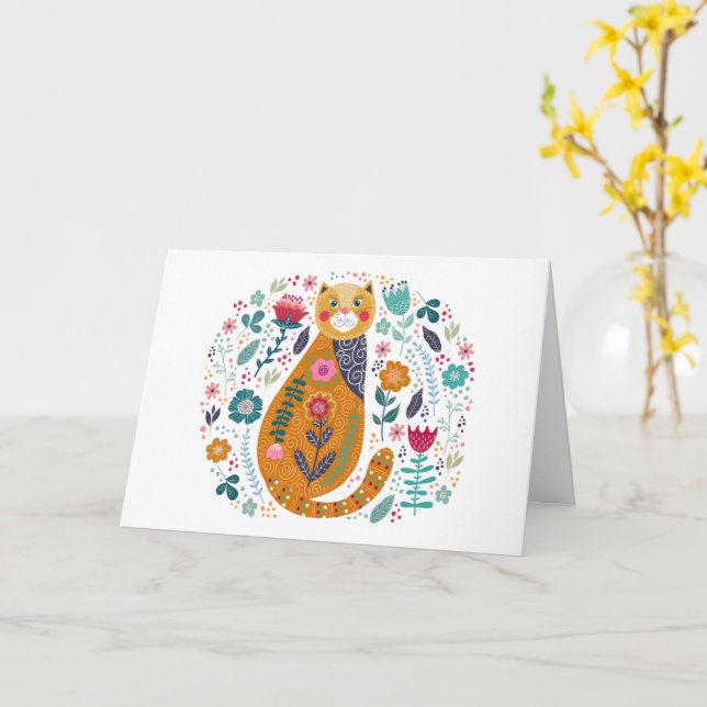 Födelsedag Att tänka på dig Hej Cat Folk Card Kort (Gul blomma)