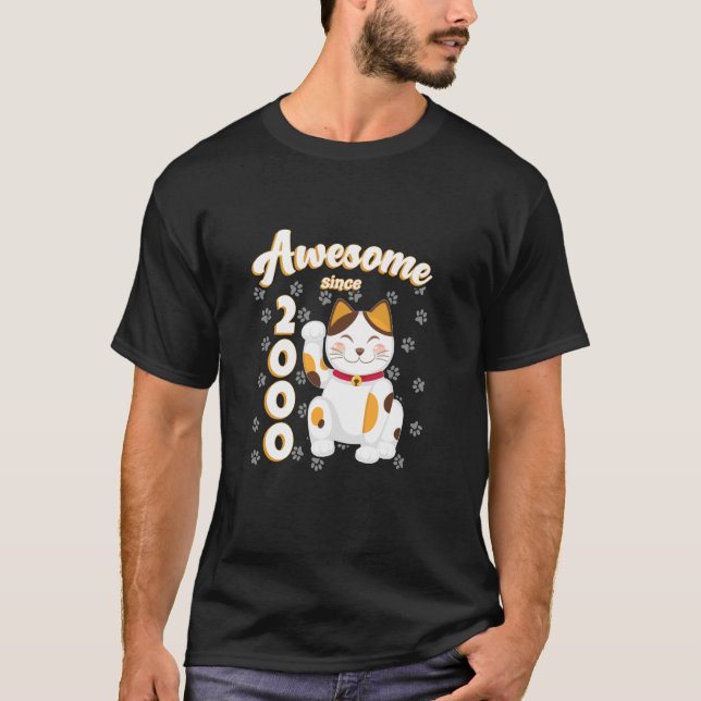 Födelsedag Awesome Sedan 2000 Mäns Kvinnors Katt V T Shirt (Framsida)
