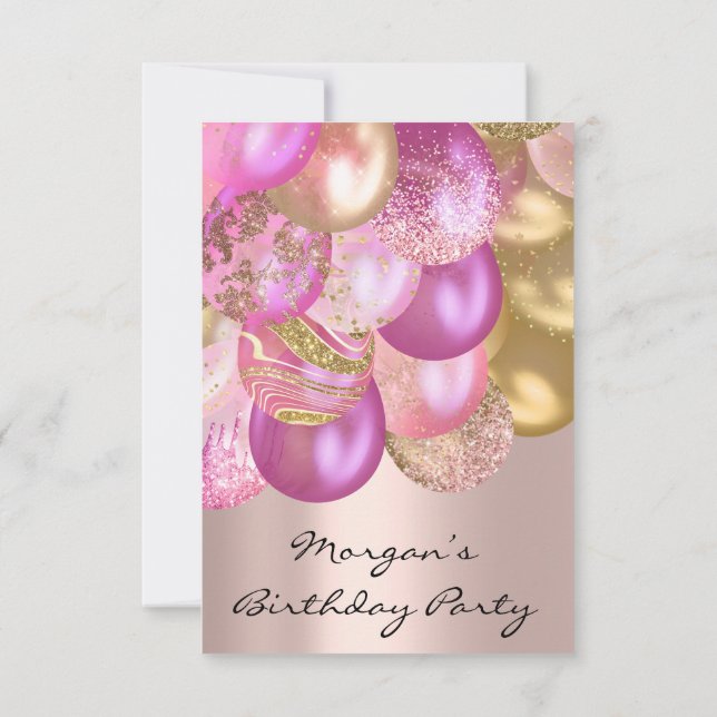 Födelsedag Babyskor rosa guld Ballons stiger Inbjudningar (Baksida)