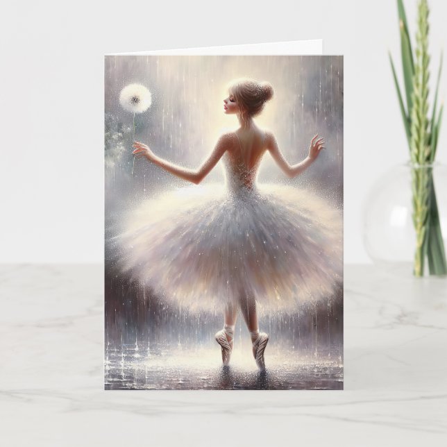 Födelsedag Ballerina med en dandelion Kort (Framsida)