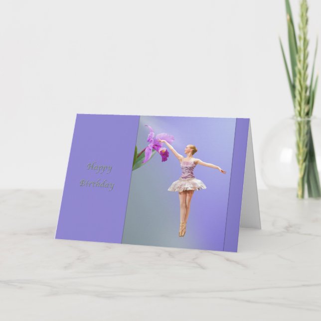 Födelsedag, Ballerina, Orchid på Lila Kort (Framsida)