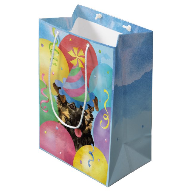 Födelsedag Balloons Yorkie Medium Gift Bag (Framsidan Vinklad)