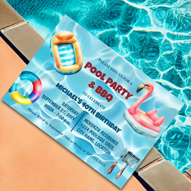 Födelsedag Bassäng Party och BBQ Inbjudningar (Celebrate in style with a pool and BBQ birthday party! Customize the template for a fun-filled day. )