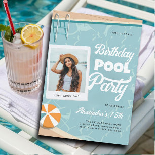 Födelsedag Bassäng Party sommartid Coola Tonåring Inbjudningar