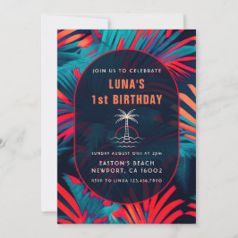Födelsedag Beach party Handflatan träd löv solnedg Inbjudningar
