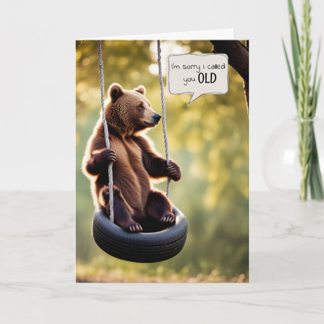 Födelsedag Bear Sitta vid Däck Kort (Framsida)