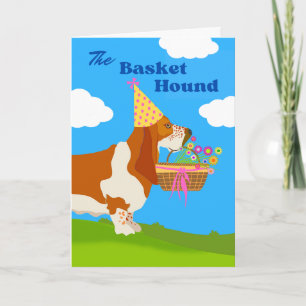 Födelsedag Bedårande Korg Basset Hound med Blommor Kort