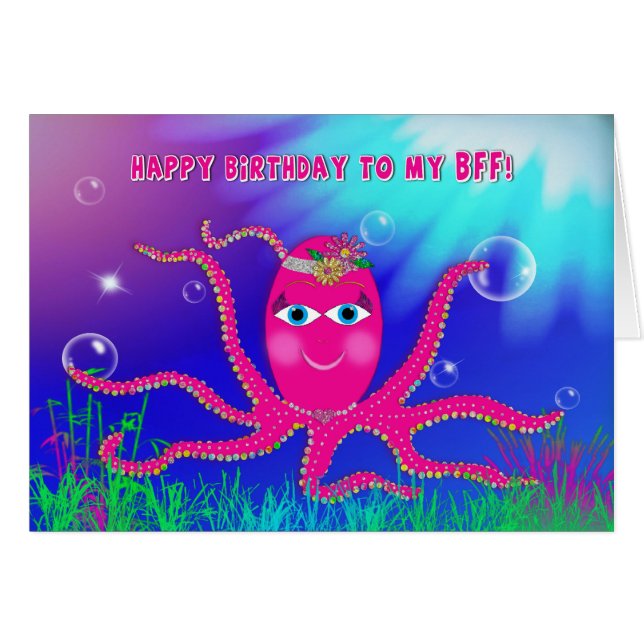 Födelsedag, BFF, FRIEND, Humourous, Sassy Octopus Hälsningskort (Framsidan Horizontal)