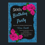 Födelsedag Blått Glitter Rosa ros Inbjudningar<br><div class="desc">Elegant blå glitter och rosa ros födelsedagsfest inbjudan för kvinnor oavsett ålder. Åldern kan ändras för vilken ålder som helst. Text kan ändras till vad som helst för att passa din händelse. Typsnitt, typsnitt färg och text är helt anpassade! Papper form och typ kan anpassas efter din budget och smak!...</div>