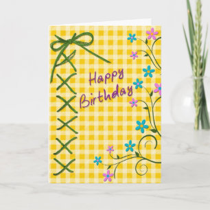 Födelsedag, blommor, Gingham, Lakat Tie Kort