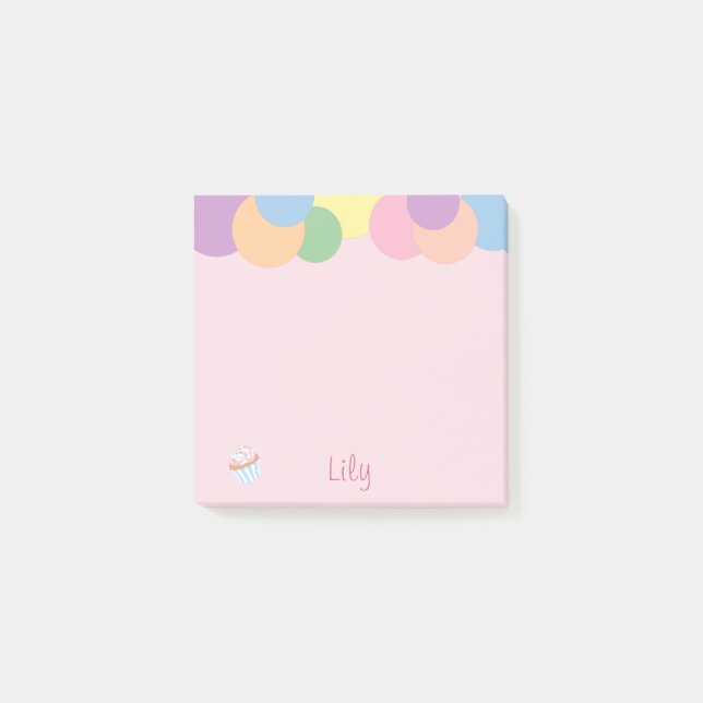 Födelsedag Bollar med Namn och cupkaka Post-it Block (Framsida)