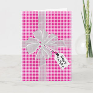 Födelsedag Bow på Rosa Gingham Kort