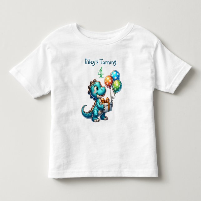 Födelsedag Boy Dinosaur Namn och ålder T Shirt (Framsida)