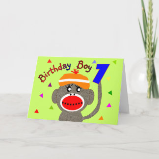 Födelsedag BOY Sock monkey 1 år gammal Kort