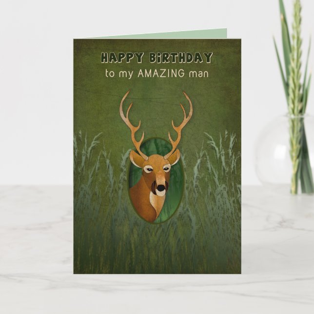 Födelsedag, Boyvän, Hjort med Antlers i Bush Kort (Framsida)