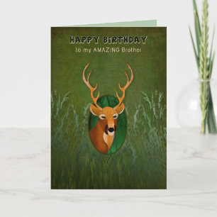 Födelsedag, broder, Hjort med Antlers i Bush Kort