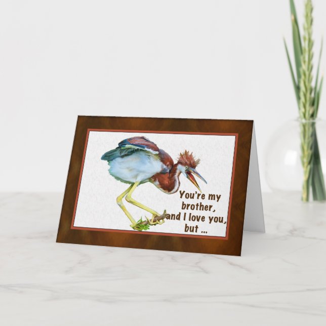Födelsedag broder, Tricolored Heron, humor Kort (Framsida)