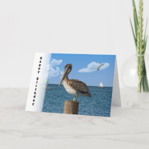 Födelsedag, Brown Pelican med Sjölandskap Kort