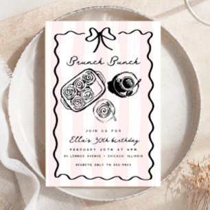 Födelsedag Brunch Breakfast Coffee Bow Rosa Doodle Inbjudningar