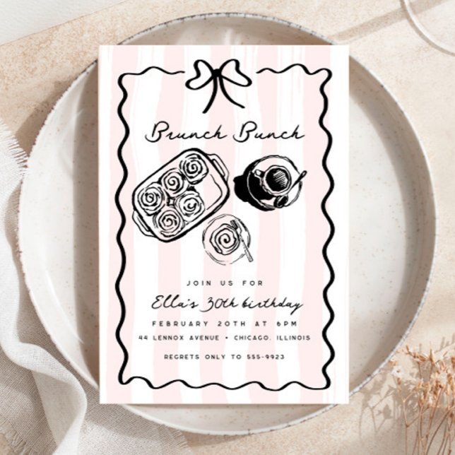 Födelsedag Brunch Breakfast Coffee Bow Rosa Doodle Inbjudningar (Skapare uppladdad)