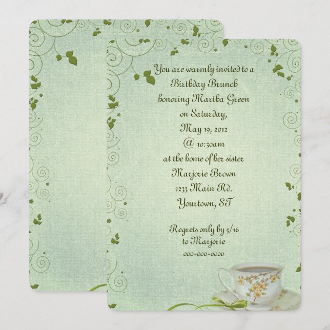 Födelsedag Brunch med inbjudan till te kopp (Fram/baksida)