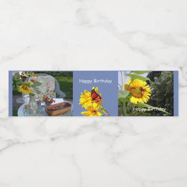 Födelsedag Butterfly Solros Vattenflaskor Etikett (Singel etikett)