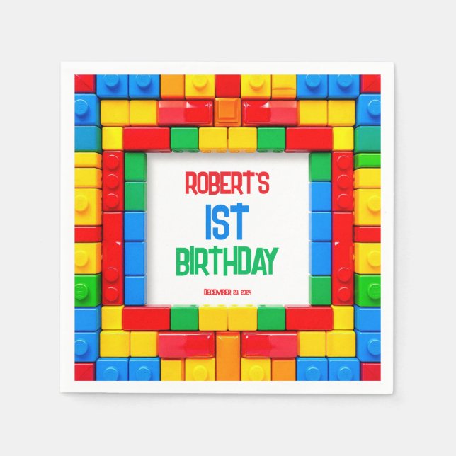 Födelsedag Byggnad Blocks Party Napkins Pappersservett (Framsidan)