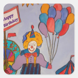 Födelsedag Clown Fyrkantigt Klistermärke