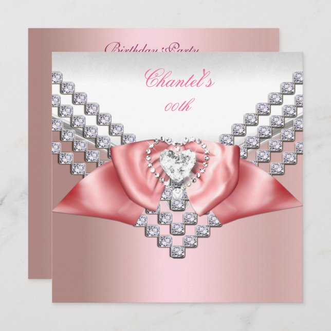 Födelsedag Coral Rosa 2 Bow Peach Inbjudningar (Fram/baksida)