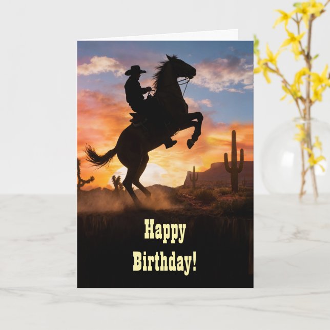 Födelsedag Country Western Cowboy Inspirerande Rid Kort (Gul blomma)