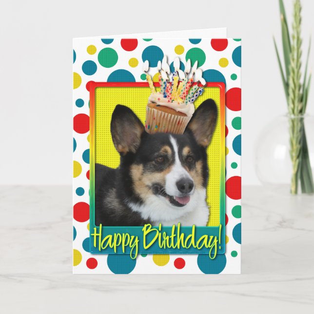 Födelsedag - Cupkaka - Corgi Kort (Framsida)