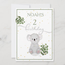 Födelsedag Cute Koala Grönt Löv Guld Inbjudningar
