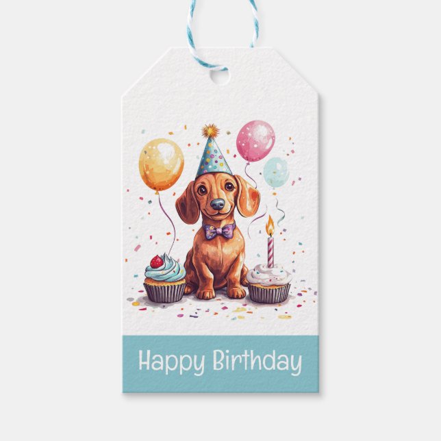 Födelsedag Dachshund Hundar Presentetikett (Framsidan)