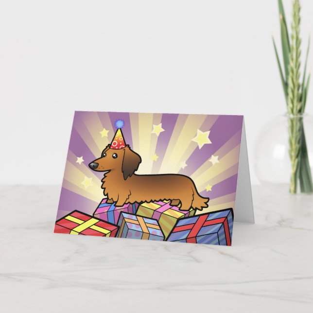 Födelsedag Dachshund (långhårig) Kort (Framsida)