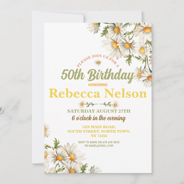 Födelsedag Daisy Party Inbjudan: alla Blommigtar i Inbjudningar (Framsida)