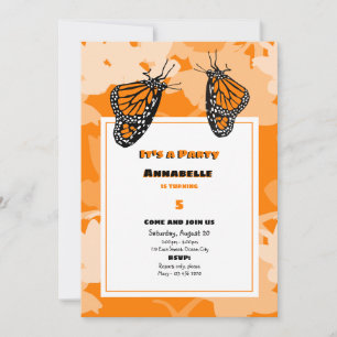 Födelsedag Det är en Party Orange Monarch Butterfl Inbjudningar