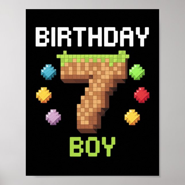 Födelsedag Det är min 7:e-födelsedagsspelare Pixel Poster (Framsidan)