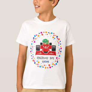 Födelsedag Dinosaur tävling, bilpojke röd tävla na T Shirt