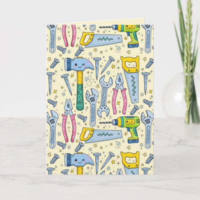 Födelsedag Doodle DIY Verktyg and Stars Collection Kort (Framsida)